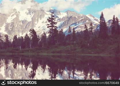 Picture lake. Scenic Picture lake with mount Shuksan reflection in Washington, USA
