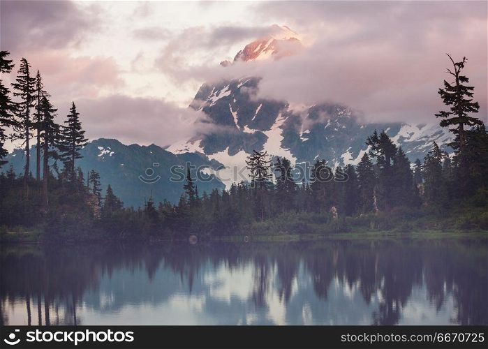 Picture lake. Scenic Picture lake with mount Shuksan reflection in Washington, USA