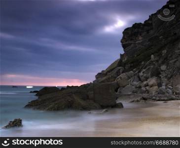Picture of a beautiful beach at night in Long exposition mode