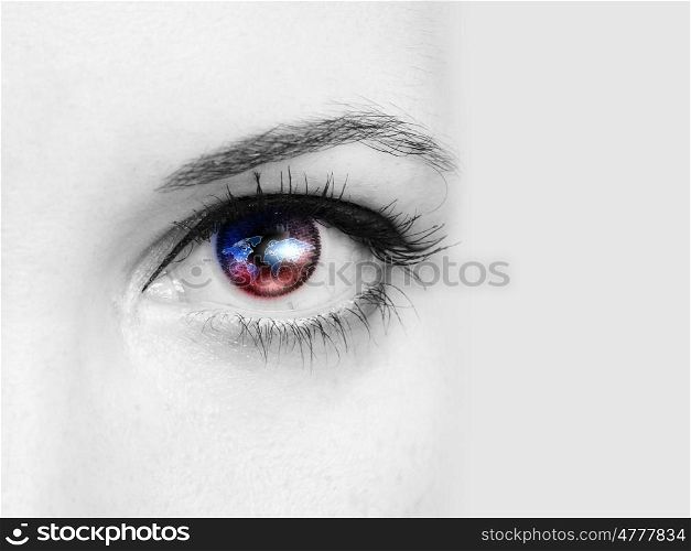 Picture of a female human eye in colour