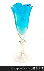 Picture of a wine glass with blue icecubes