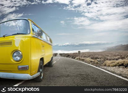 Picture of a yellow retro bus - vacation journey