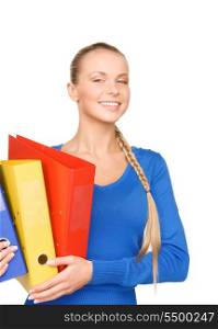 picture of a young attractive businesswoman with folders