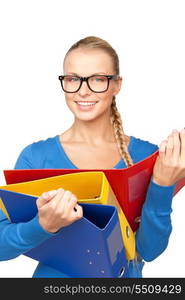 picture of a young attractive businesswoman with folders