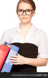 picture of a young attractive businesswoman with folders&#xA;