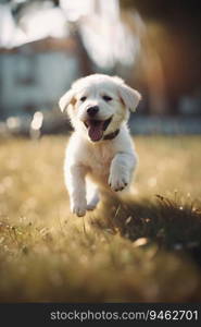 Picture of an Adorable Small Happy Puppy Playing in Sun, created with Generative AI technology 