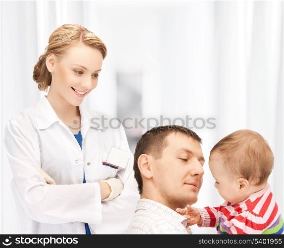 picture of an attractive female doctor with her patients