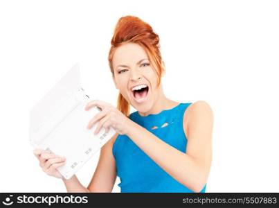 picture of angry woman with laptop computer