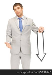 picture of attractive businessman with direction arrow sign