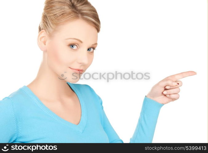 picture of attractive businesswoman pointing her finger