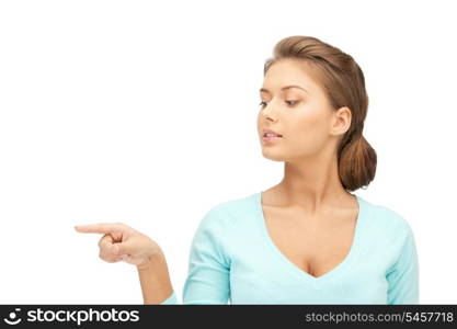 picture of attractive businesswoman pointing her finger