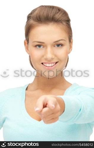 picture of attractive businesswoman pointing her finger