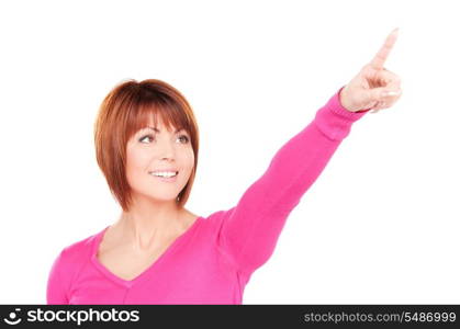 picture of attractive businesswoman pointing her finger