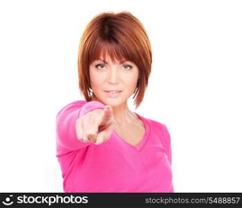 picture of attractive businesswoman pointing her finger