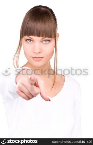 picture of attractive businesswoman pointing her finger