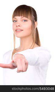 picture of attractive businesswoman pointing her finger