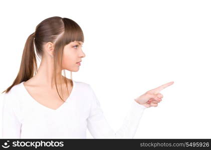 picture of attractive businesswoman pointing her finger