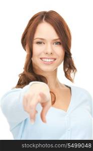 picture of attractive businesswoman pointing her finger.