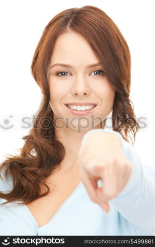 picture of attractive businesswoman pointing her finger.