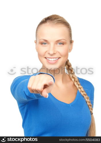 picture of attractive businesswoman pointing her finger