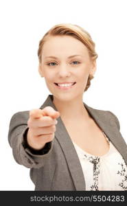 picture of attractive businesswoman pointing her finger