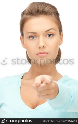 picture of attractive businesswoman pointing her finger