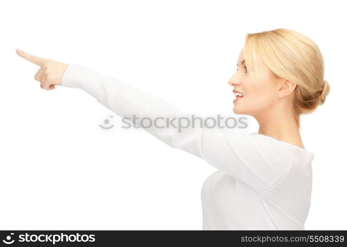 picture of attractive businesswoman pointing her finger