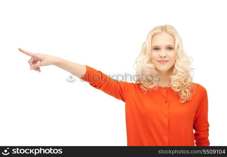 picture of attractive businesswoman pointing her finger