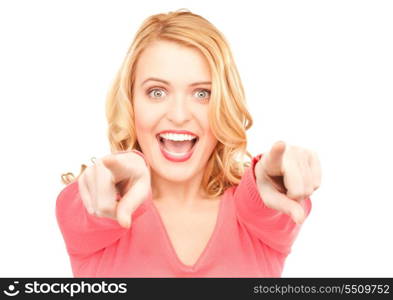 picture of attractive businesswoman pointing her finger