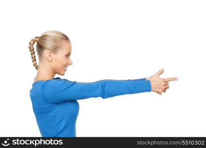 picture of attractive businesswoman pointing her finger.