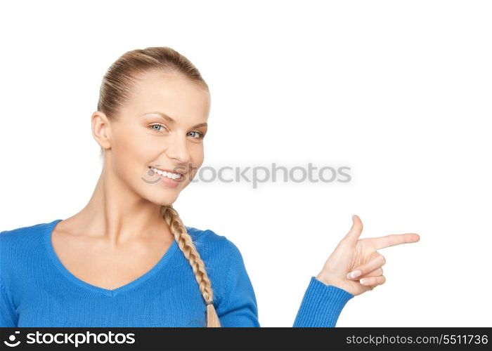 picture of attractive businesswoman pointing her finger.