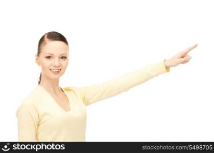 picture of attractive businesswoman pointing her finger&#xA;