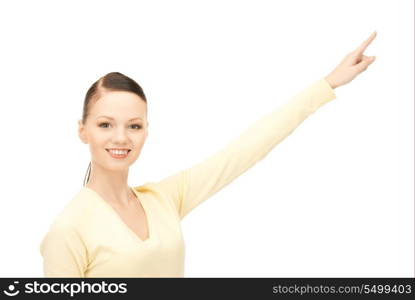 picture of attractive businesswoman pointing her finger&#xA;