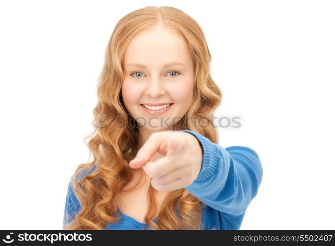 picture of attractive businesswoman pointing her finger&#xA;