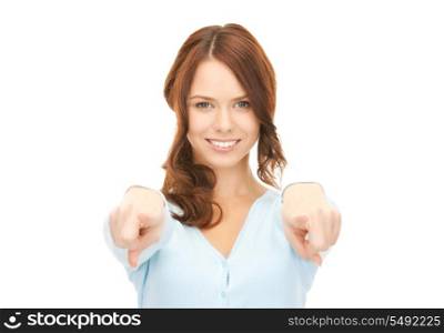 picture of attractive businesswoman pointing her fingers