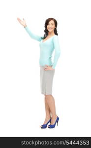 picture of attractive businesswoman pointing her hand