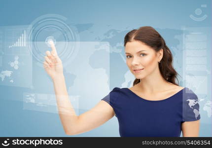 picture of attractive businesswoman touching virtual screen