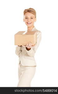 picture of attractive businesswoman with cardboard box