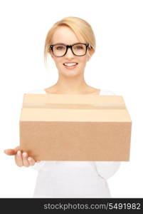 picture of attractive businesswoman with cardboard box