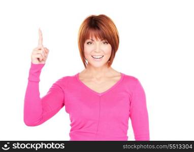 picture of attractive businesswoman with her finger up