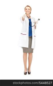 picture of attractive female doctor pointing her finger