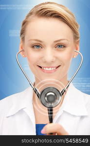 picture of attractive female doctor with stethoscope.