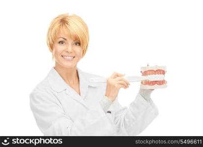 picture of attractive female doctor with toothbrush and jaws&#xA;
