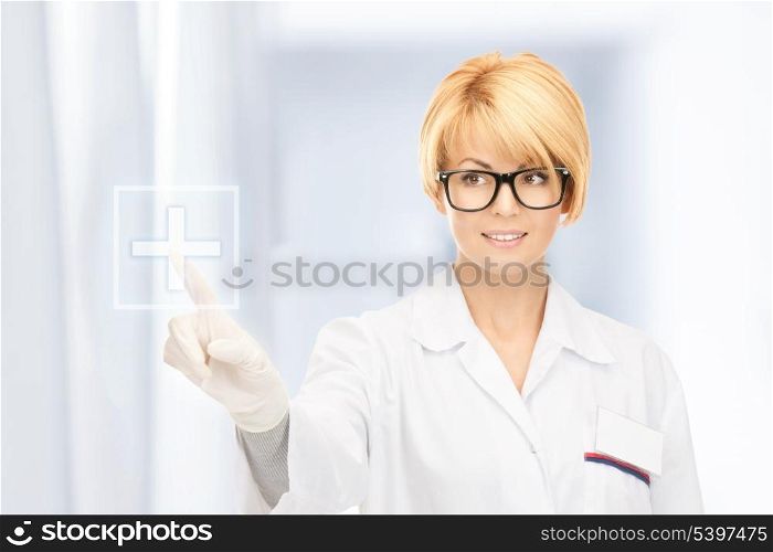 picture of attractive female doctor working with touchscreen