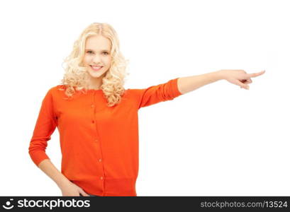 picture of attractive student pointing her finger