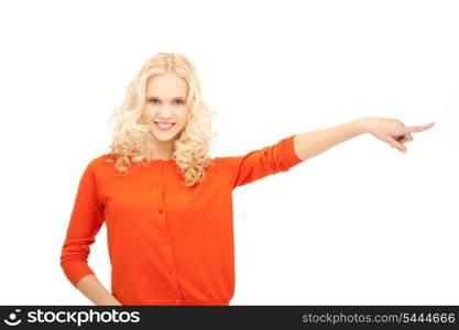 picture of attractive student pointing her finger