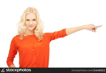 picture of attractive student pointing her finger