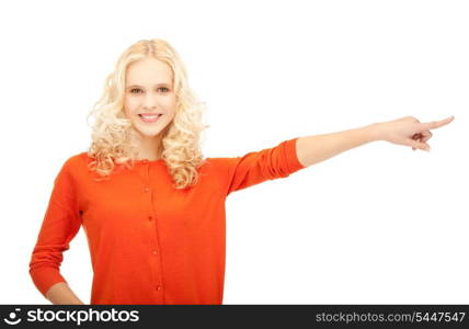 picture of attractive student pointing her finger