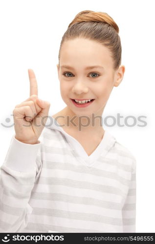 picture of attractive teenage girl with her finger up