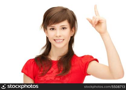 picture of attractive teenage girl with her finger up